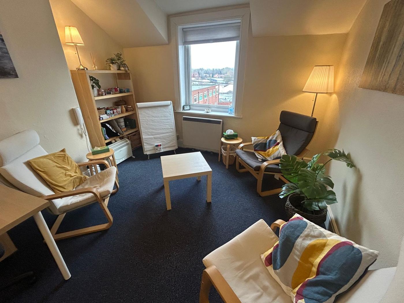 Sarah's calm, comfortable counselling room